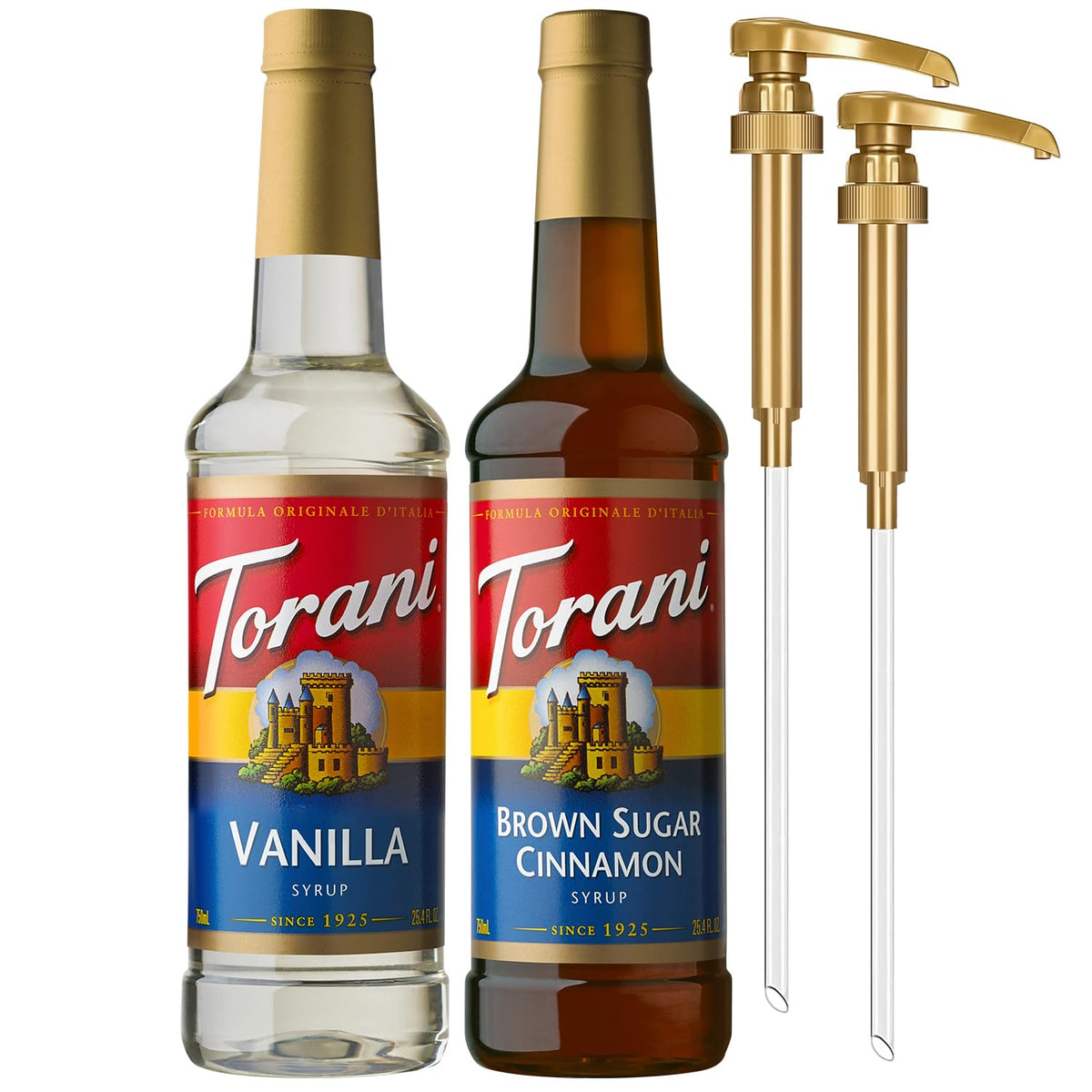 Torani Brown Sugar Cinnamon & Vanilla Syrups 2-Pack with Pumps – 25.4 Fl Oz Each