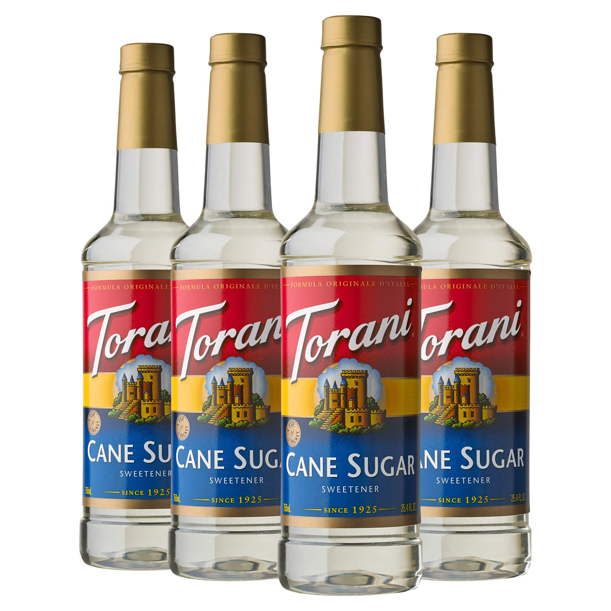 Torani Cane Sugar Syrup – 25.4 oz (Pack of 4) for Coffee, Tea & Cocktails