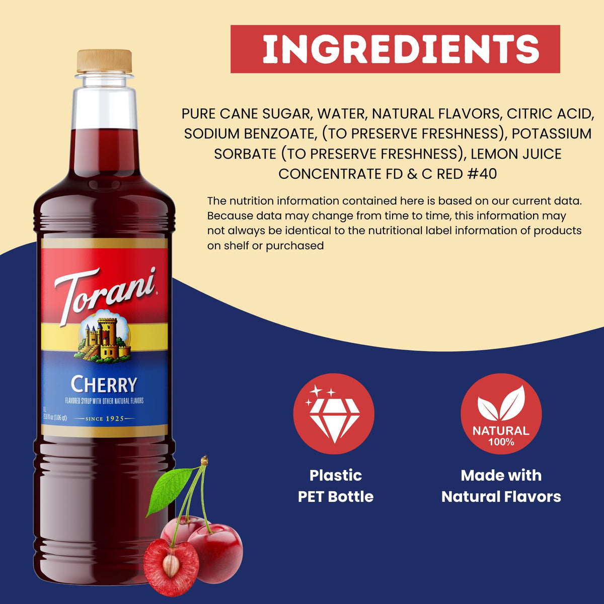 Torani Cherry Coffee Syrup 1L with Pump – Café-Quality Flavor for Lattes