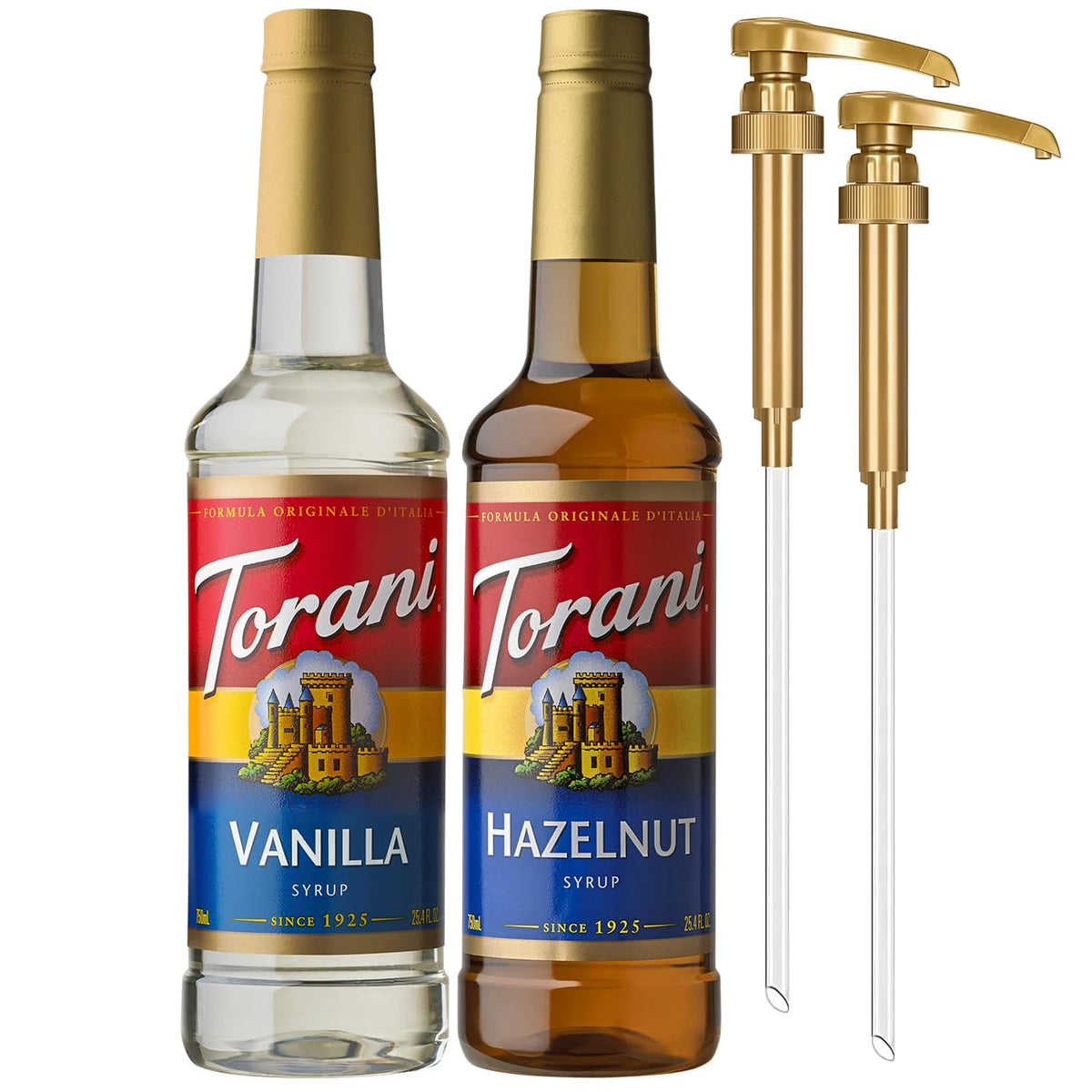 Torani Hazelnut & Vanilla Syrup 2-Pack with Pumps – 25.4 Fl Oz Each