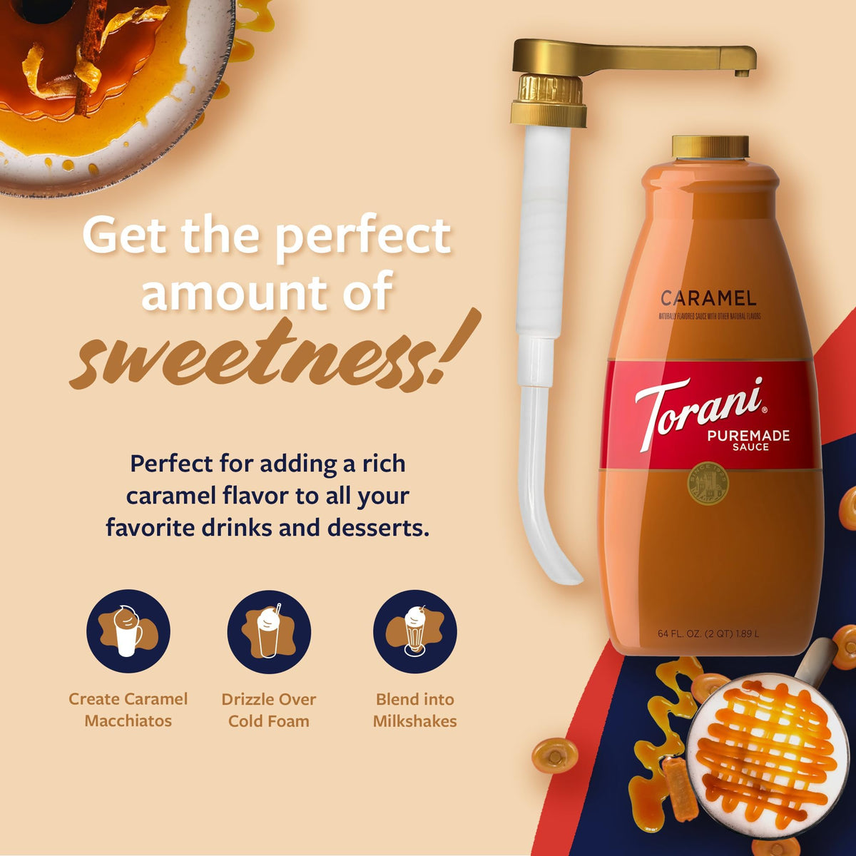 Torani Puremade Caramel Sauce – 64 oz with Pump for Coffee & Desserts