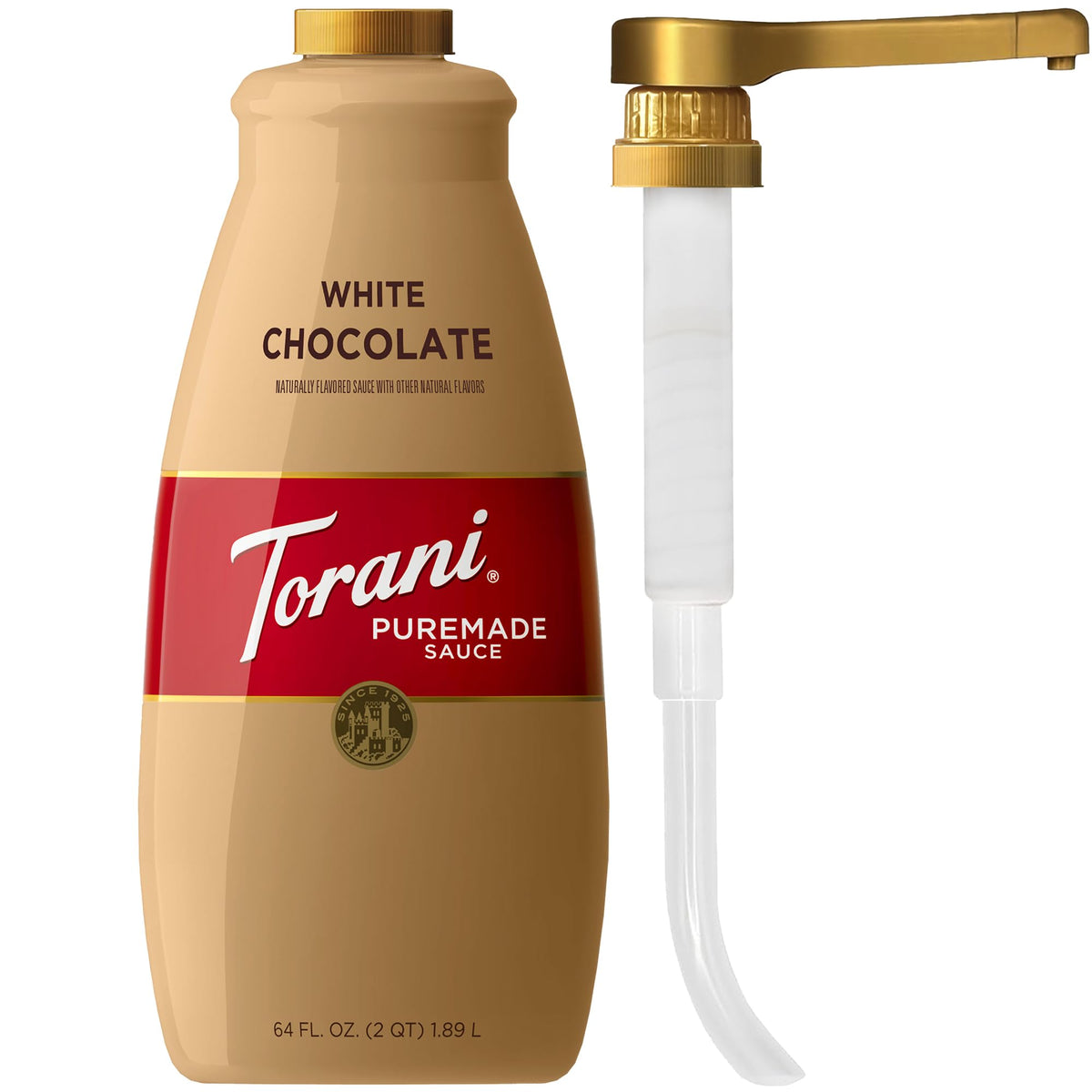 Torani Puremade White Chocolate Sauce – 64 oz (4 lb) with Pump