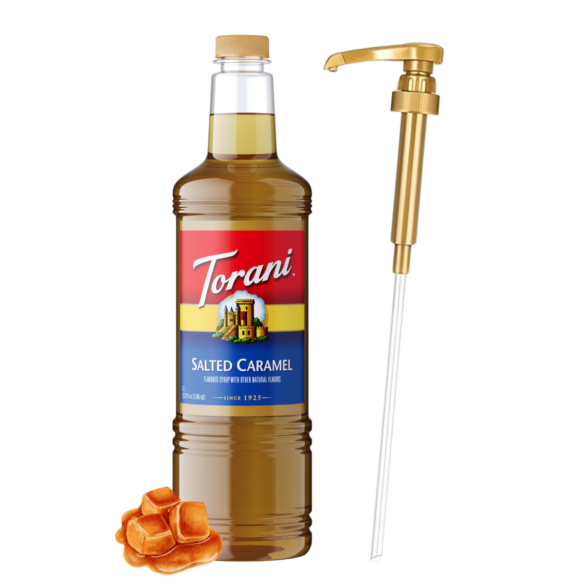 Torani Salted Caramel Flavoring Syrup – 1L Bottle with Pump Dispenser