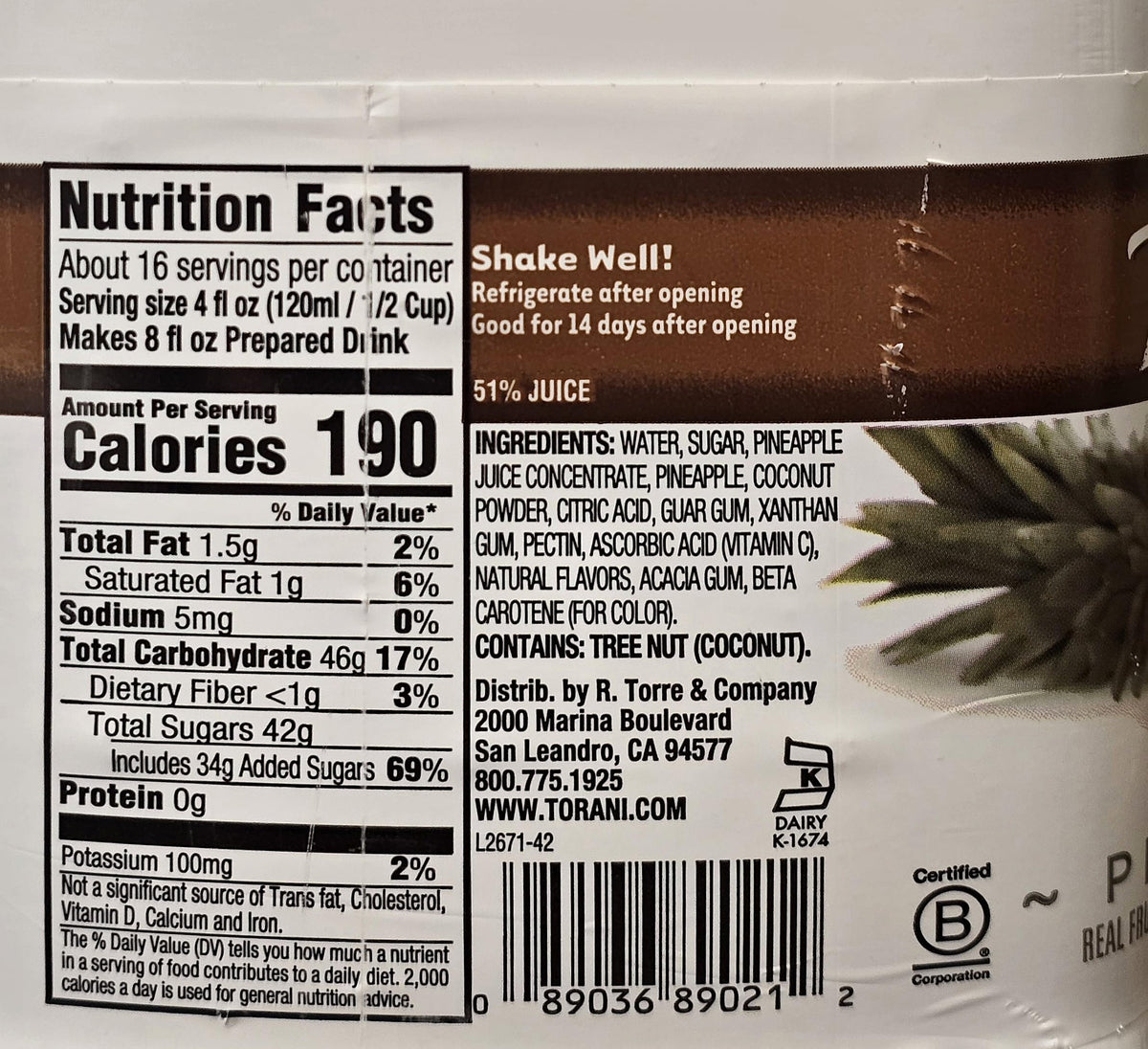 Torani Real Fruit Smoothie Mix Pina Colada 64 Ounce