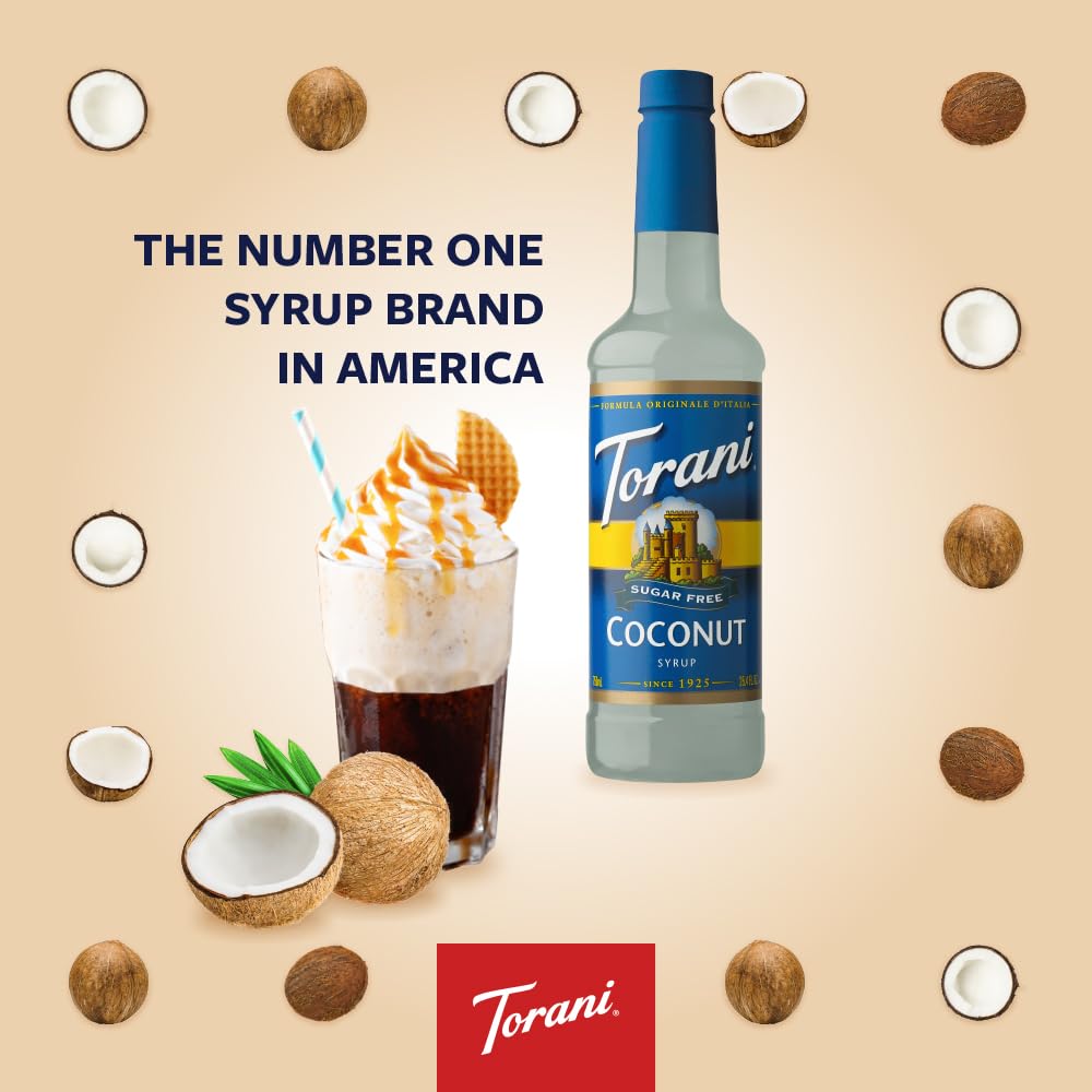 Torani Sugar Free Coconut Syrup – 25.4 fl oz (Pack of 4) | Zero Calorie, Keto-Friendly Coconut Flavor