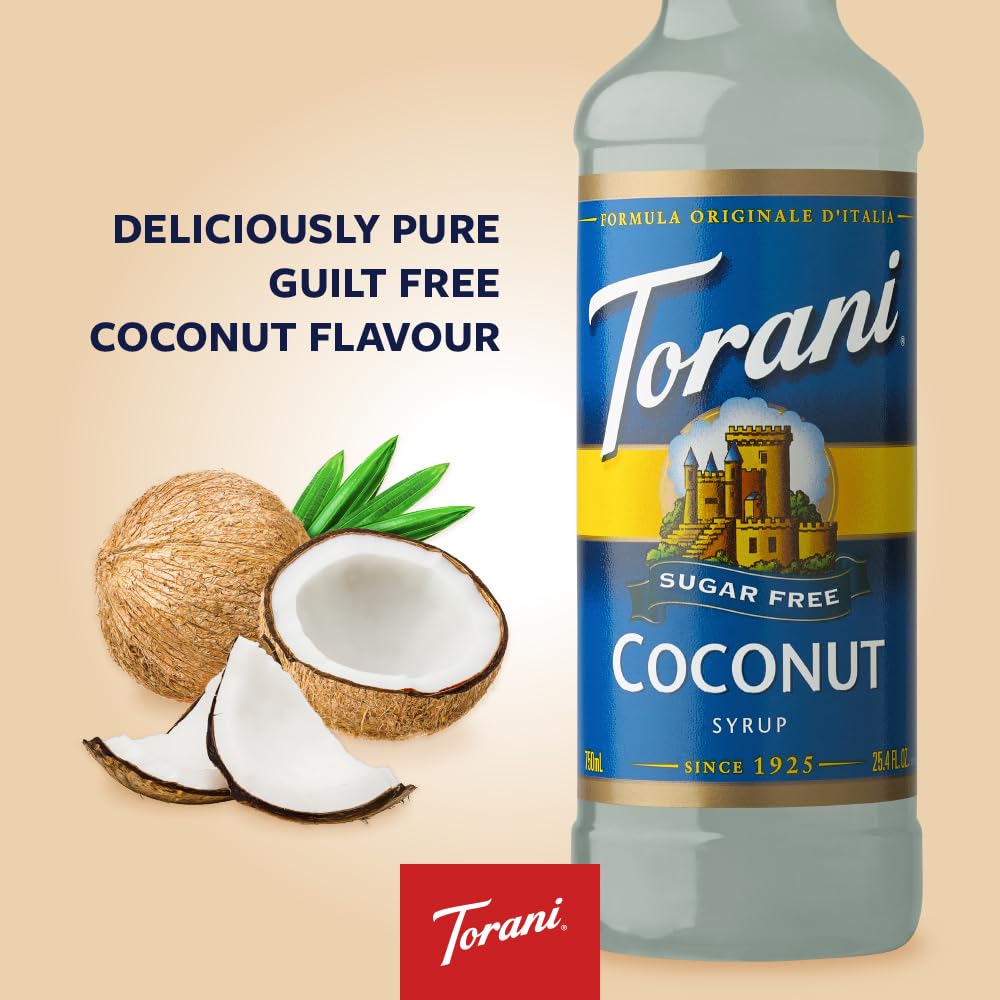 Torani Sugar Free Coconut Syrup – 25.4 fl oz (Pack of 4) | Zero Calorie, Keto-Friendly Coconut Flavor