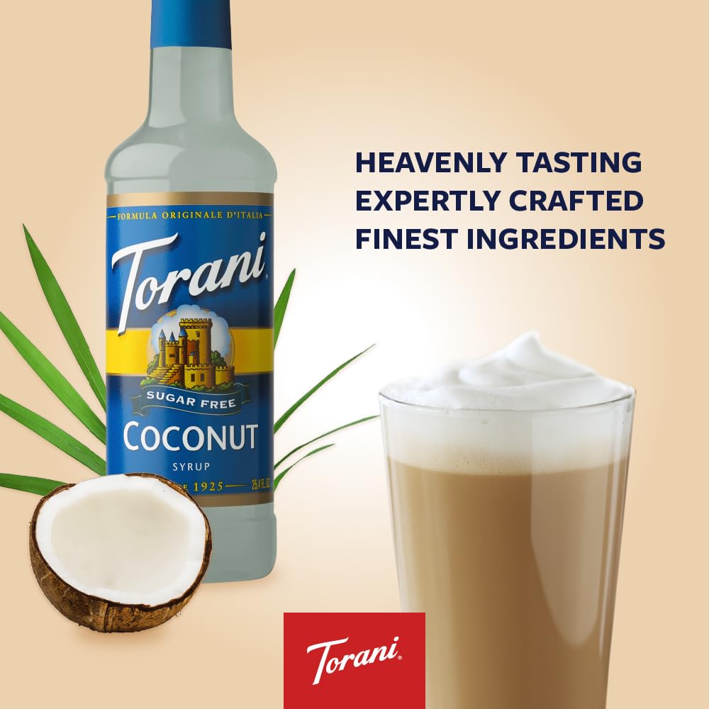 Torani Sugar Free Coconut Syrup – 25.4 fl oz (Pack of 4) | Zero Calorie, Keto-Friendly Coconut Flavor