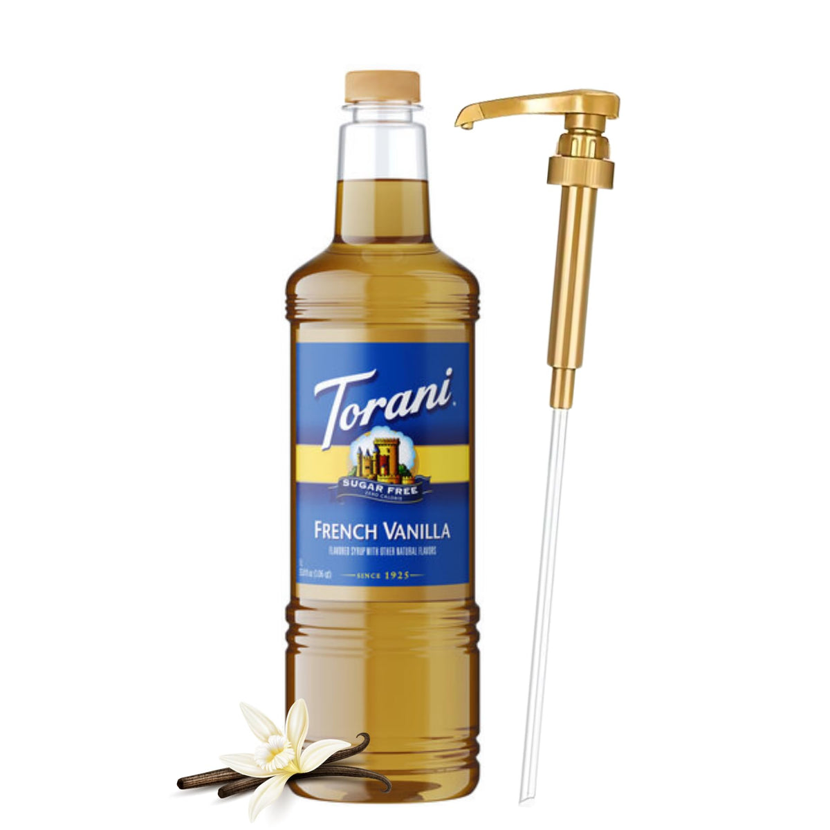 Torani Sugar Free French Vanilla Syrup 1 Liter with Pump – Zero Calorie Keto Coffee Flavor