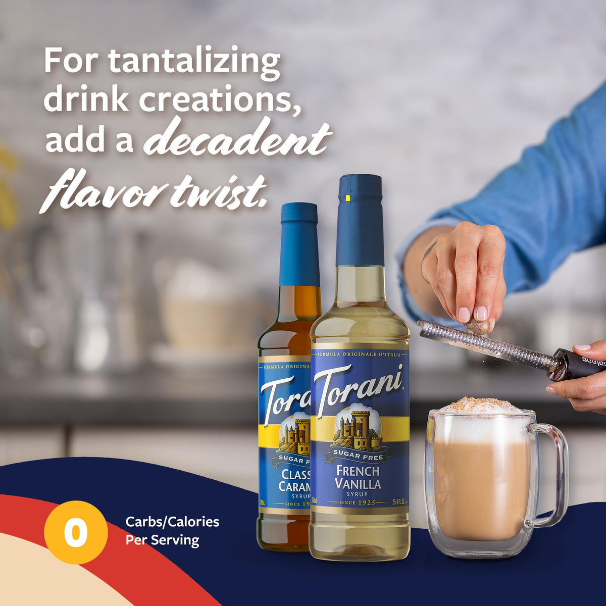 Torani Sugar Free Classic Caramel & French Vanilla Syrup 2-Pack – 750ml Each | Pumps Included