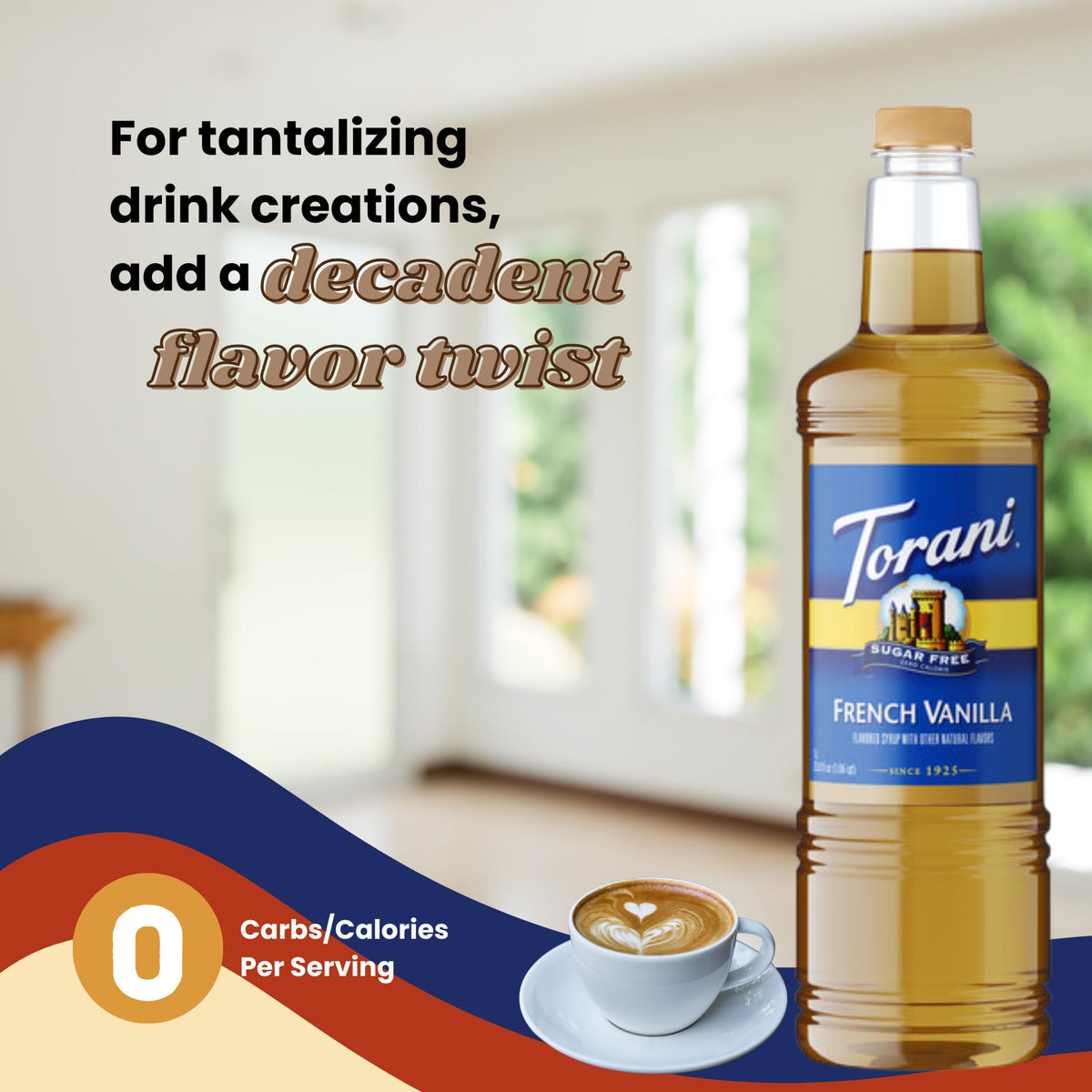 Torani Sugar Free French Vanilla Syrup 1 Liter with Pump – Zero Calorie Keto Coffee Flavor