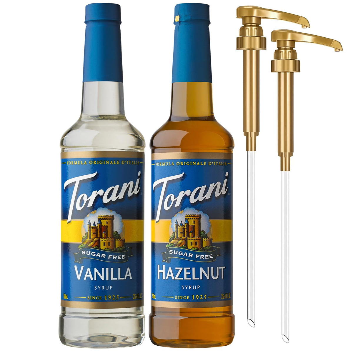 Torani Sugar Free Hazelnut & Vanilla Syrup 2-Pack with Pumps – No Sugar Coffee Syrups