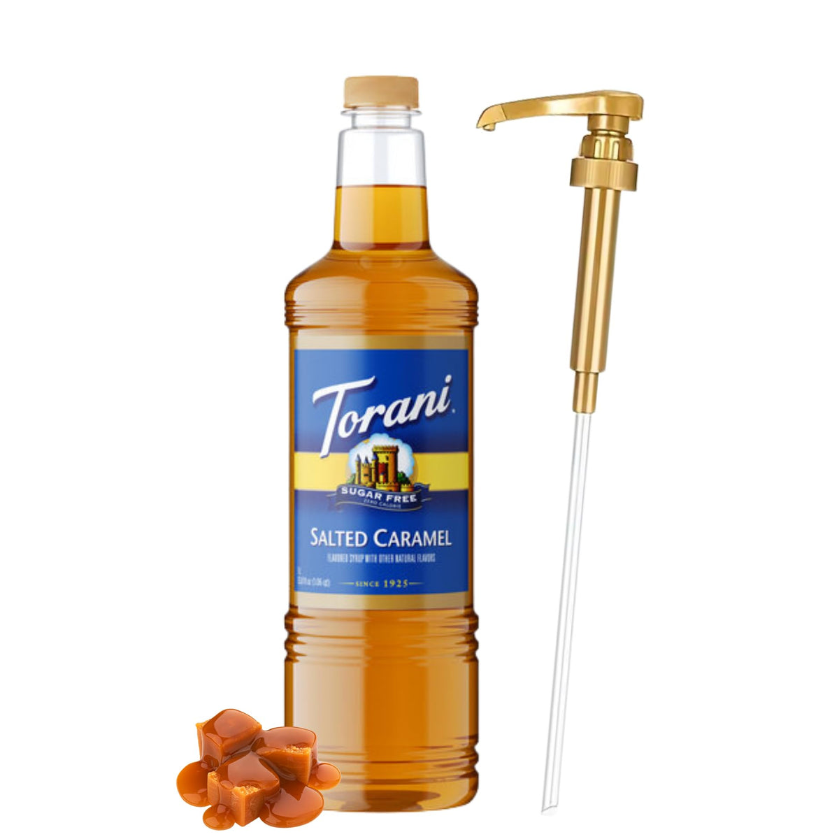 Torani Sugar Free Salted Caramel Syrup 1L Bottle with Pump – Zero Calorie Keto Coffee Syrup