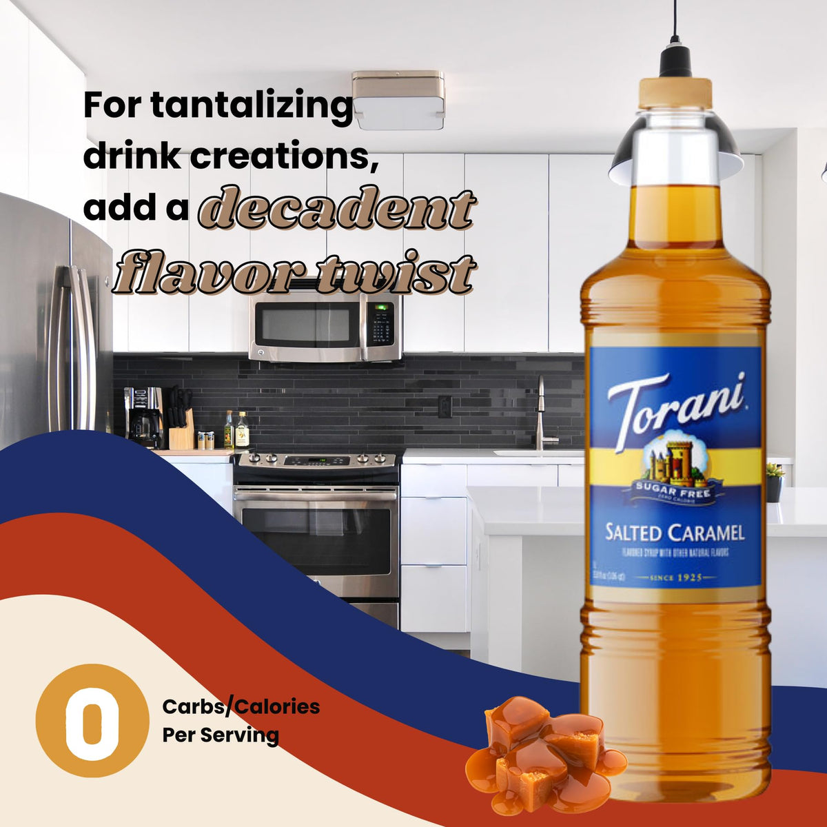 Torani Sugar Free Salted Caramel Syrup 1L Bottle with Pump – Zero Calorie Keto Coffee Syrup
