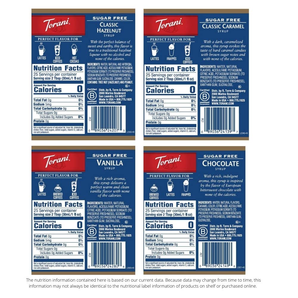 Torani Sugar Free Syrup Variety Pack – 4 Bottles, 25.4 oz Each | Keto Friendly