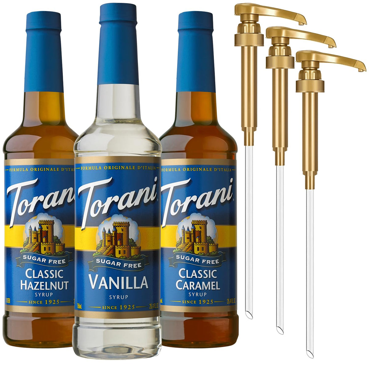 Torani Sugar Free Syrup 3-Pack: Vanilla, Caramel & Hazelnut with Pumps — Zero Calories