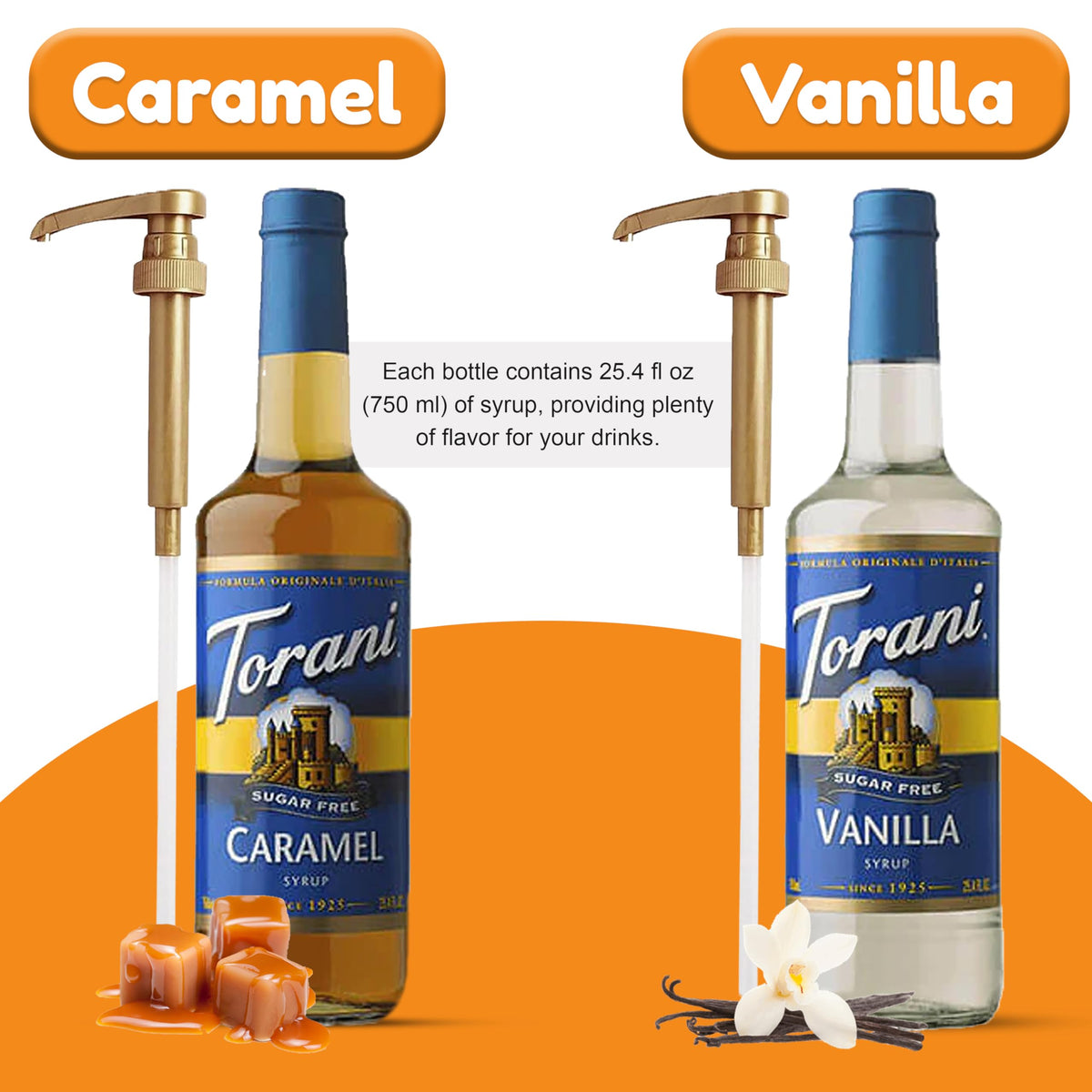 Torani Coffee Syrup Variety Pack – Sugar Free Caramel & Vanilla with 2 Pumps