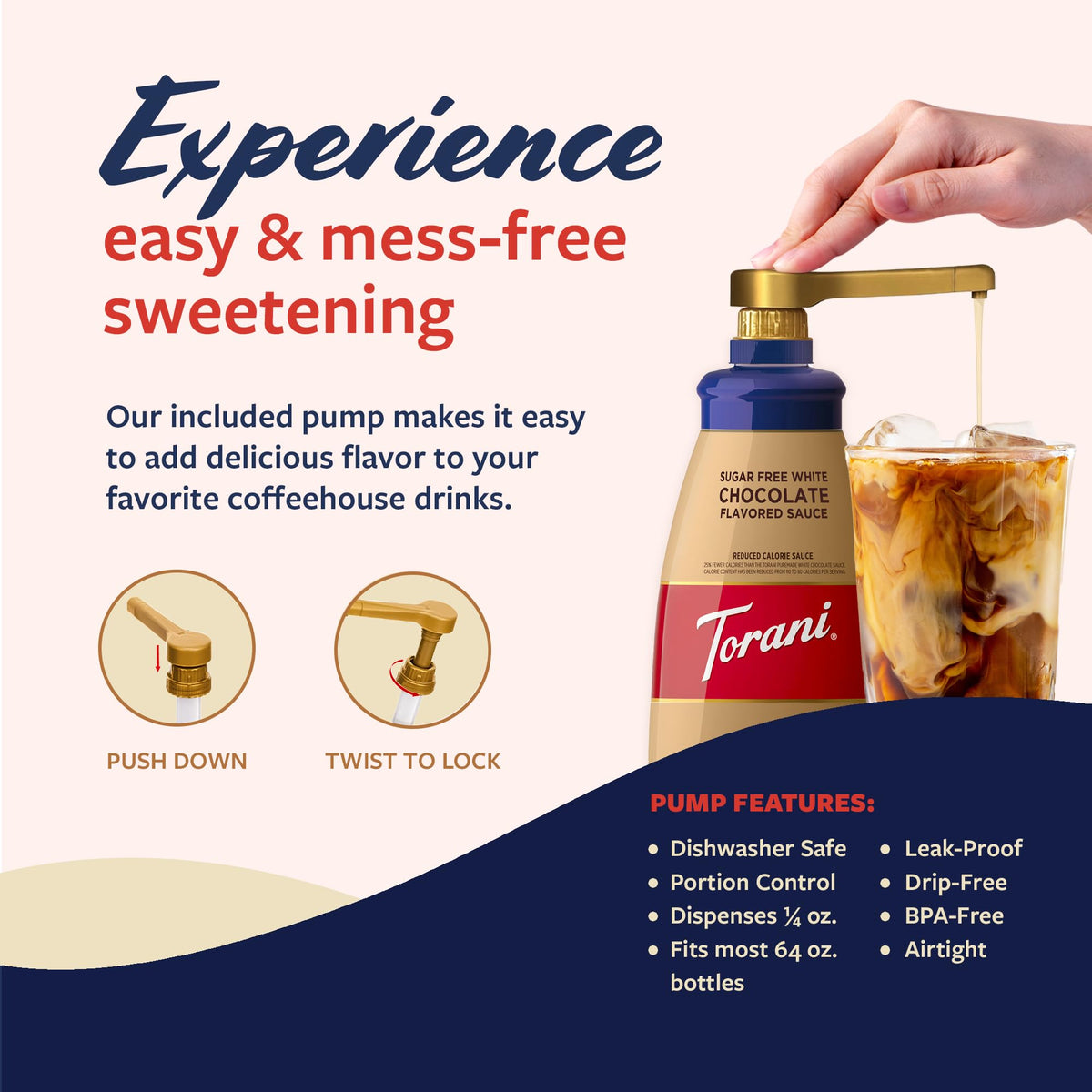 Torani Sugar Free White Chocolate Sauce – 64 oz Pump Bottle for Coffeehouse-Quality Drinks