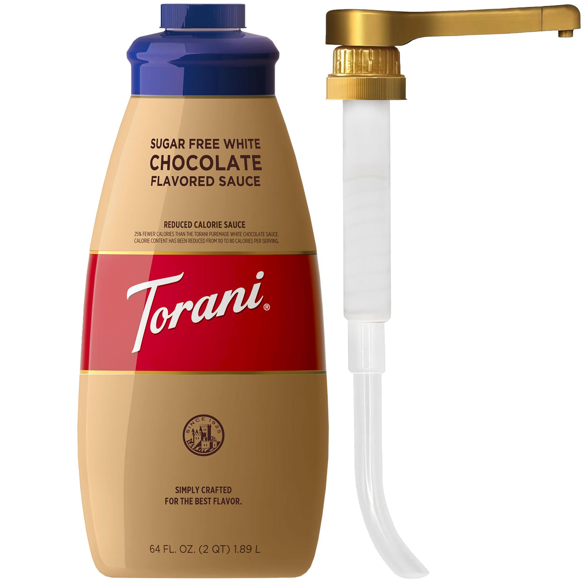 Torani Sugar Free White Chocolate Sauce – 64 oz Pump Bottle for Coffeehouse-Quality Drinks