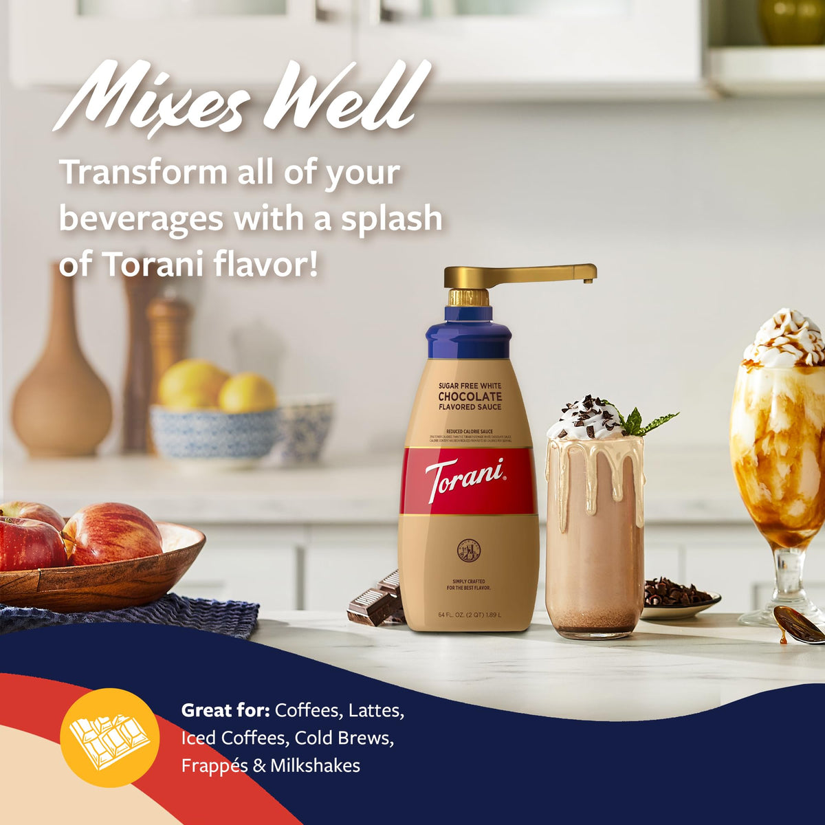 Torani Sugar Free White Chocolate Sauce – 64 oz Pump Bottle for Coffeehouse-Quality Drinks