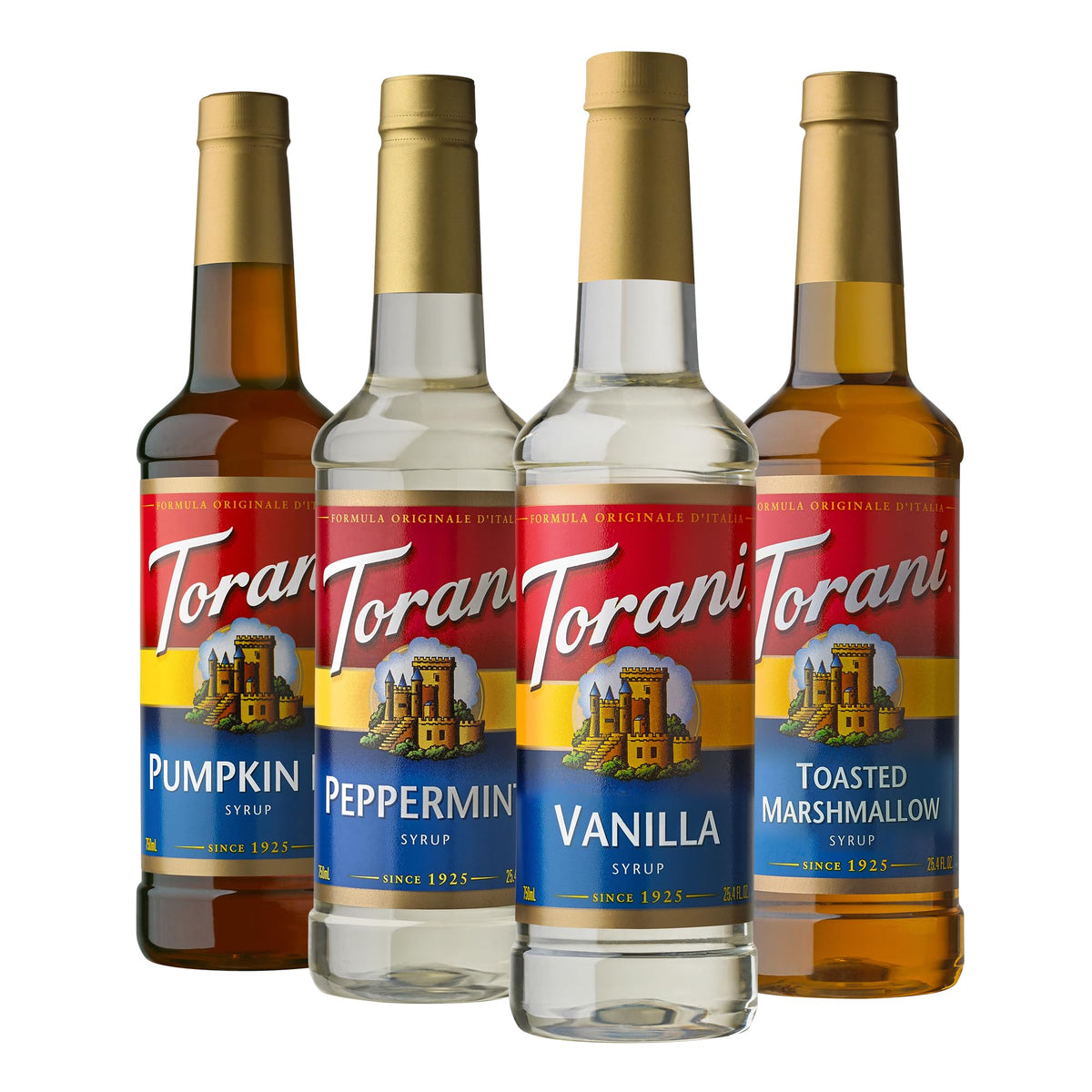 Torani Syrup Variety Packs – Holiday Favorites (4 x 25.4 fl oz) | Vanilla, Toasted Marshmallow, Peppermint, Pumpkin Pie