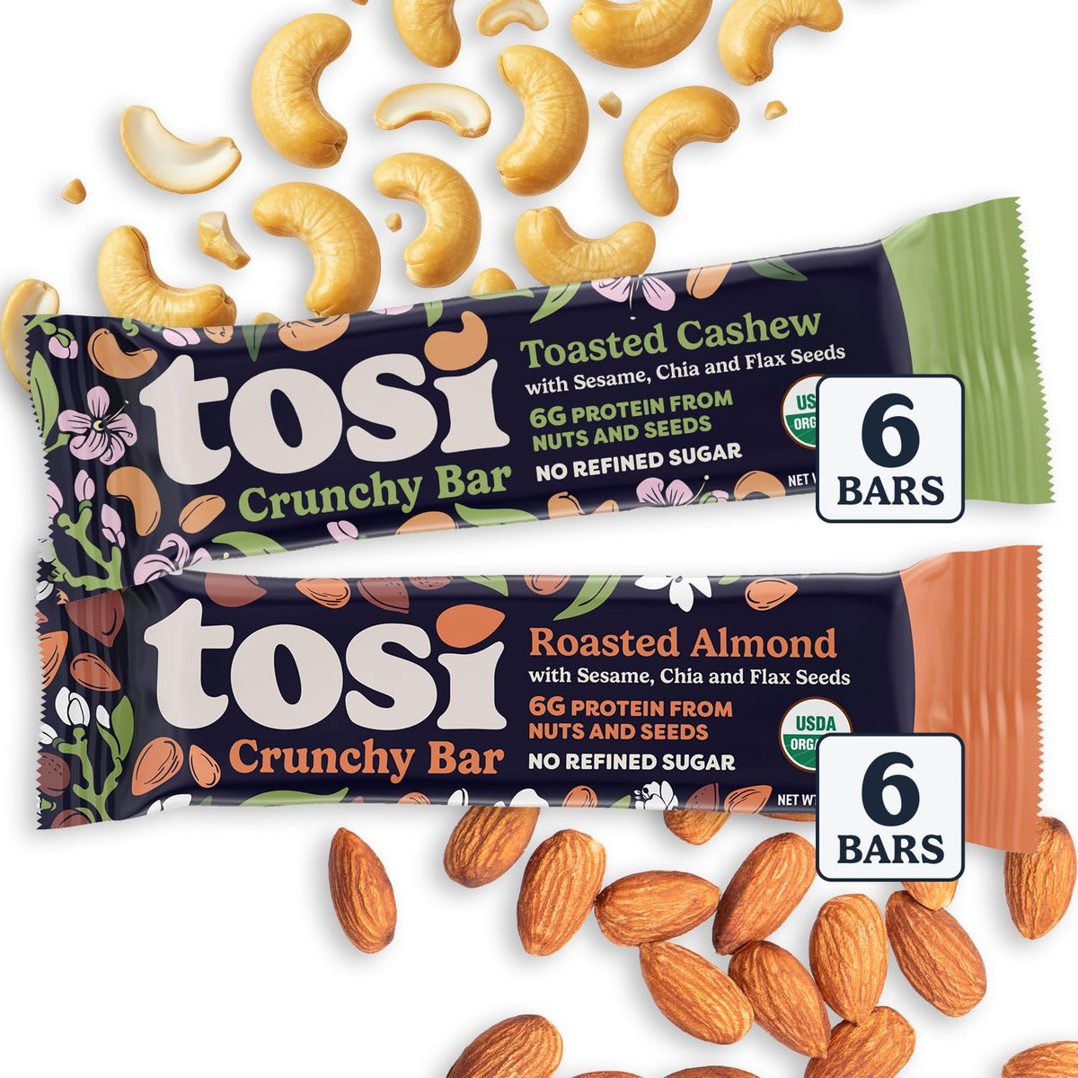 Tosi Almond & Cashew Protein Bars Combo – 1 oz, 12-Pack, Vegan & Gluten-Free