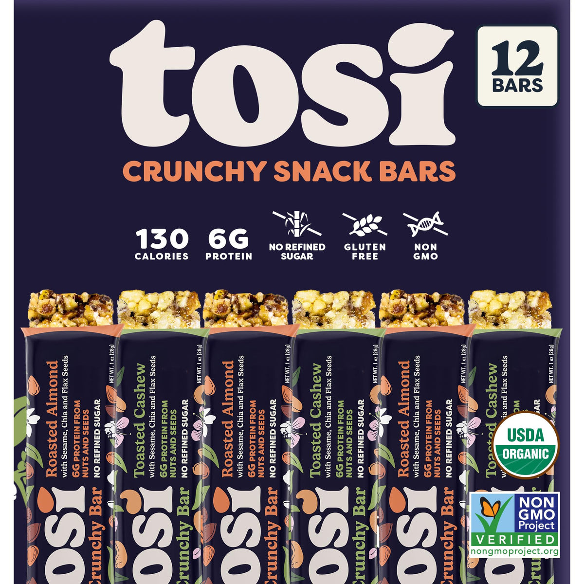Tosi Almond & Cashew Protein Bars Combo – 1 oz, 12-Pack, Vegan & Gluten-Free