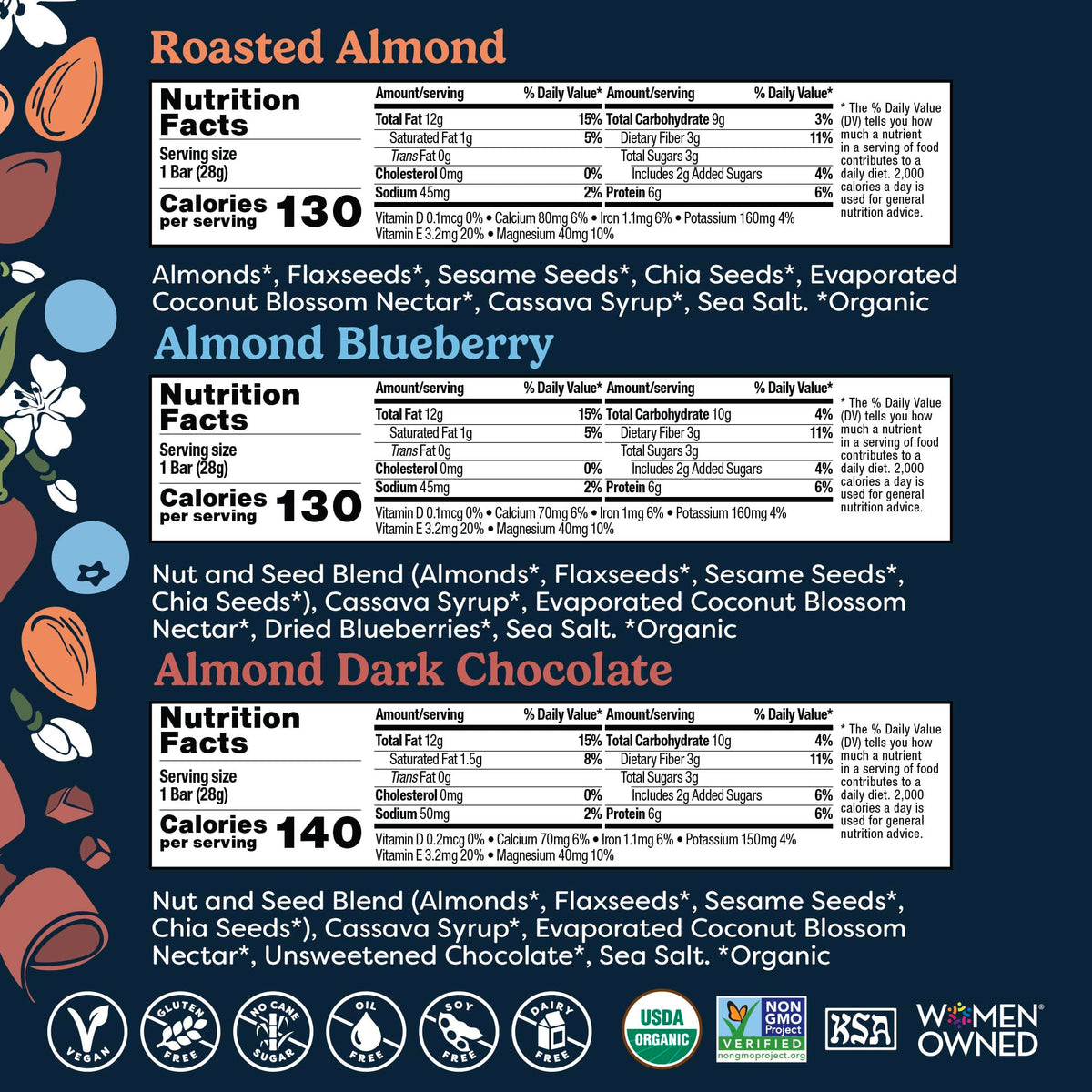 Tosi Almond Variety Pack Protein Bars – Plant-Based, Gluten-Free, Organic, 12-Pack
