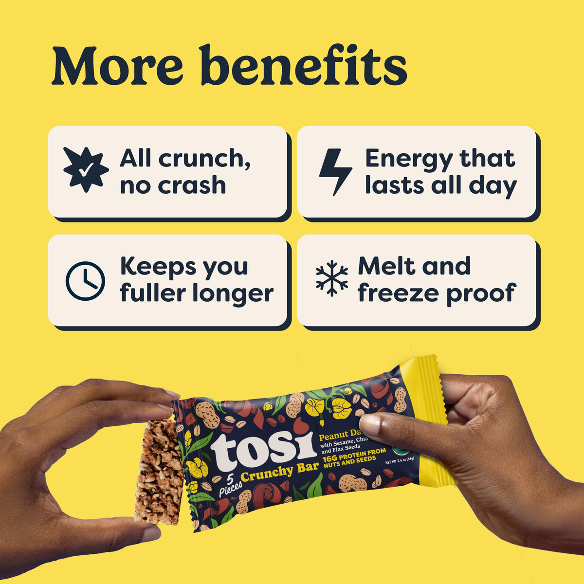 Tosi Meal Nut Bars - Peanut Dark Chocolate | 16g Plant-Based Protein, Vegan, Gluten & Soy Free, Low Sugar, 2.4oz, 12-Pack
