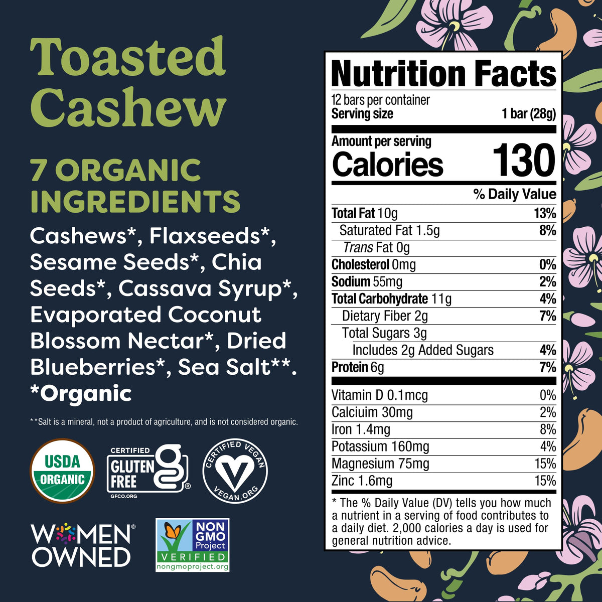 Tosi Nut Bars Cashew – Organic Plant-Based 1oz Snack | 6g Protein, Gluten Free, Vegan, Low Sugar, 12-Pack