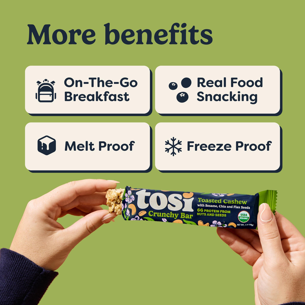 Tosi Nut Bars Cashew – Organic Plant-Based 1oz Snack | 6g Protein, Gluten Free, Vegan, Low Sugar, 12-Pack