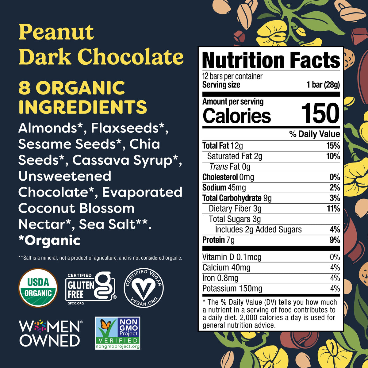 Tosi Nut Bars – Peanut Dark Chocolate, Plant-Based Organic Keto Snack, 1oz, 12-Pack