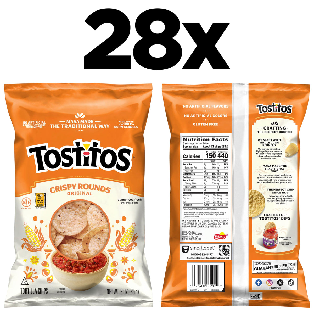 Tostitos Crispy Rounds Tortilla Chips – 3oz Pack, 28-Count | Ideal for Dipping & Sharing