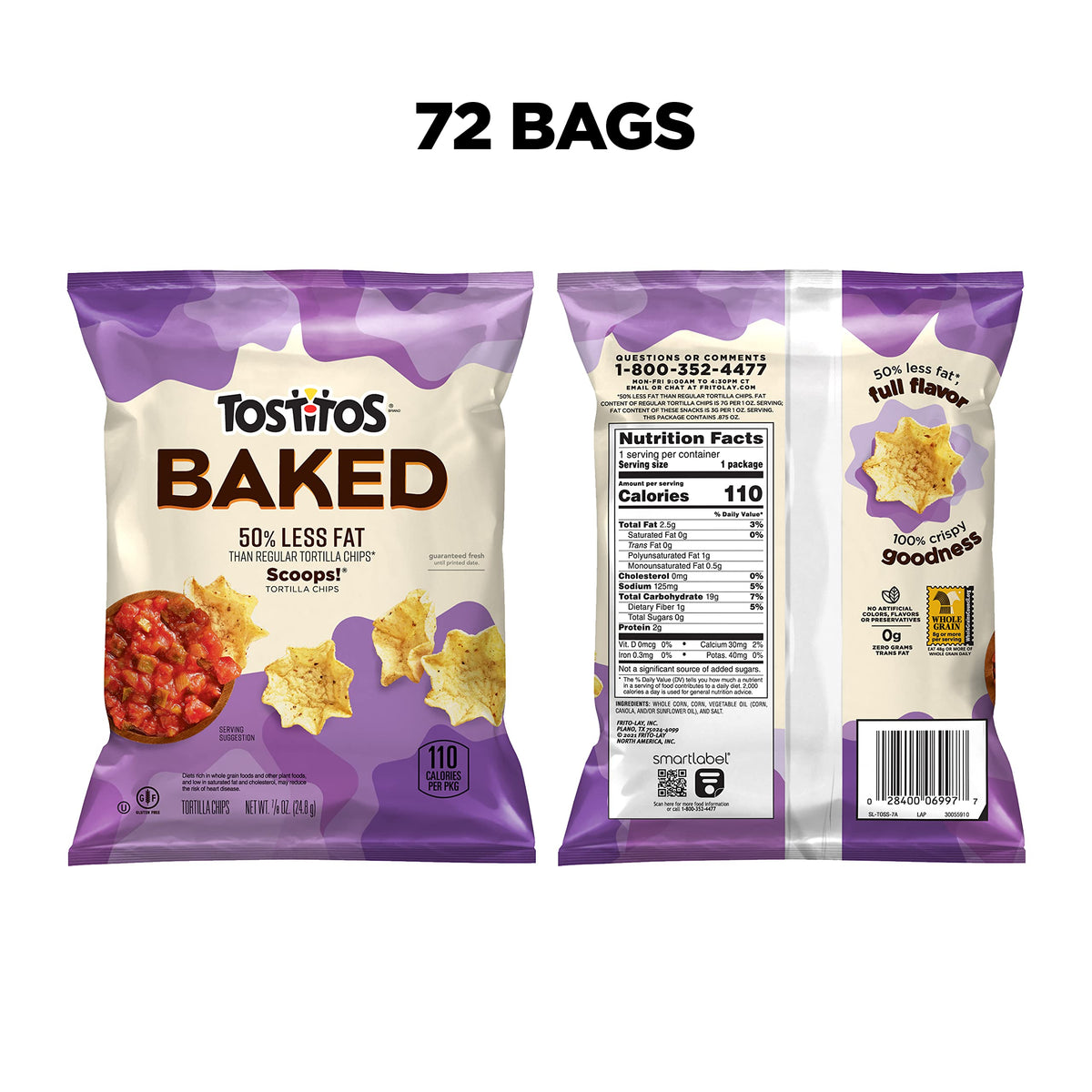 Tostitos Oven Baked Scoops! Tortilla Chips, Pack of 72 x 0.875 oz – Gluten Free & 50% Less Fat