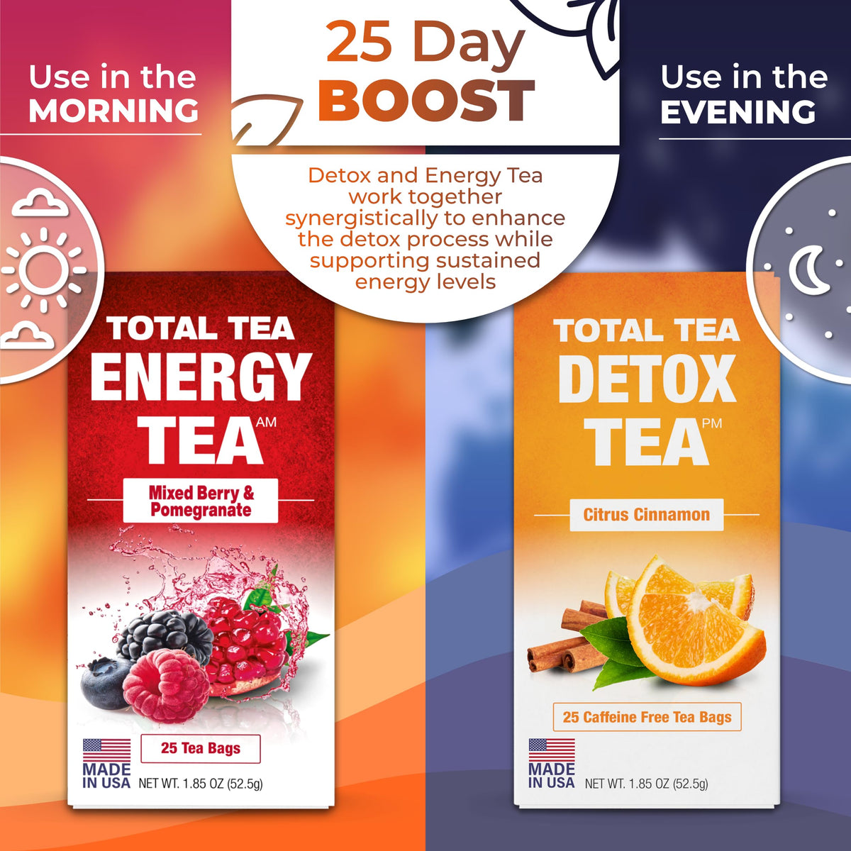 Total Tea Detox Tea & Energy Set – 25 Day Herbal Digestive Wellness Blend