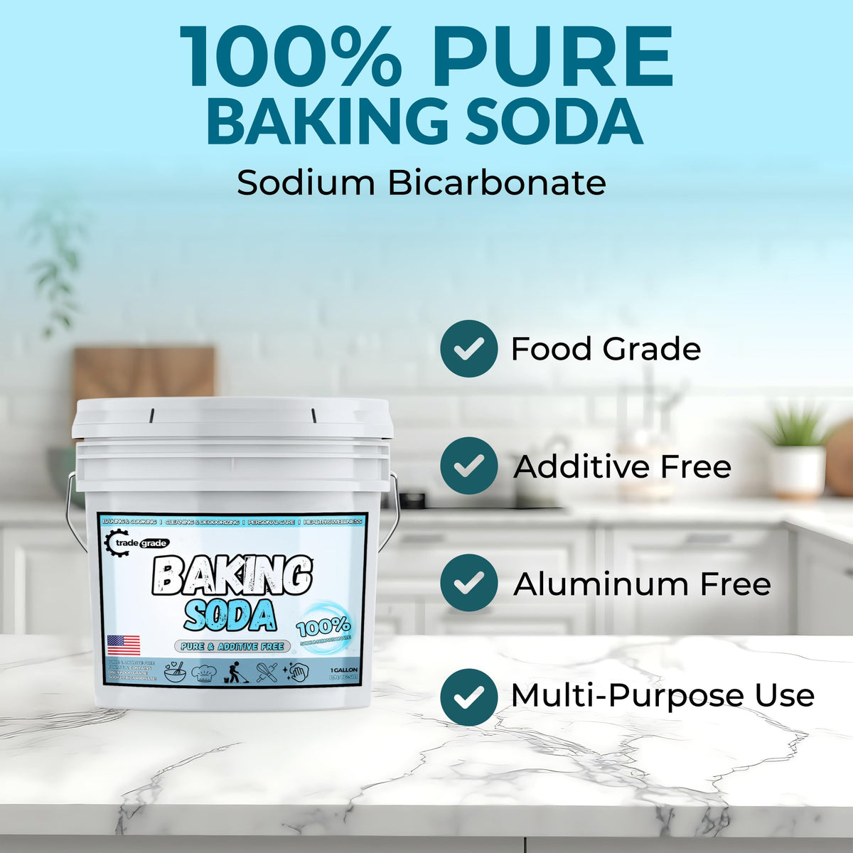 TradeGrade Pure Baking Soda Powder (1 Gallon) – Food-Grade Sodium Bicarbonate for Cooking & Cleaning