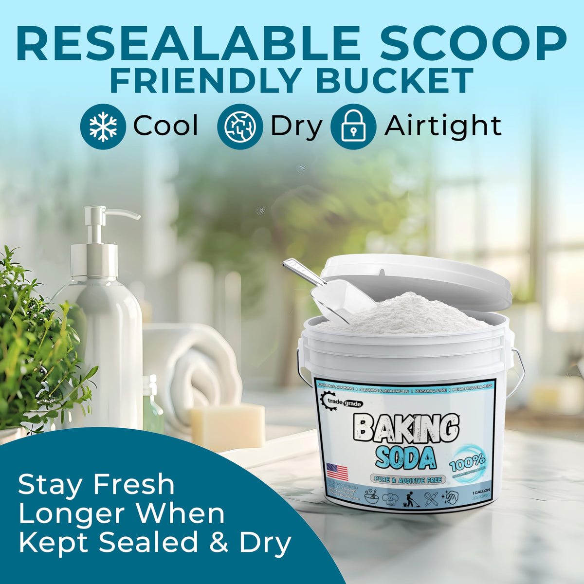TradeGrade Pure Baking Soda Powder (1 Gallon) – Food-Grade Sodium Bicarbonate for Cooking & Cleaning
