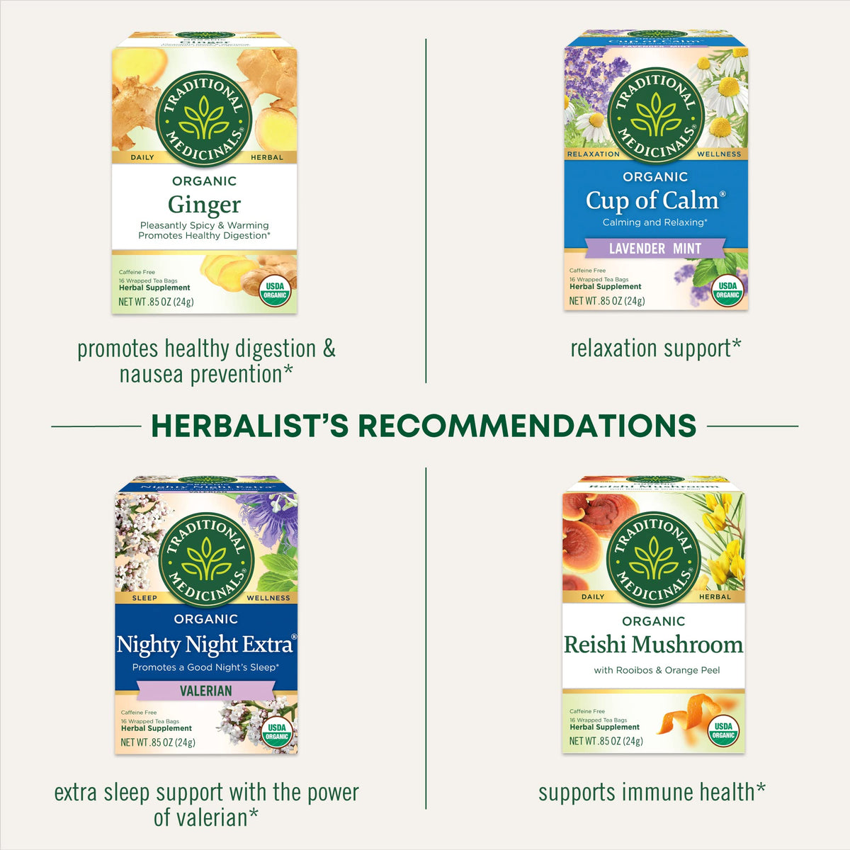 Traditional Medicinals Organic Lemon Balm Herbal Tea (6 Pack) – 96 Tea Bags Total – Stress Relief & Digestive Support