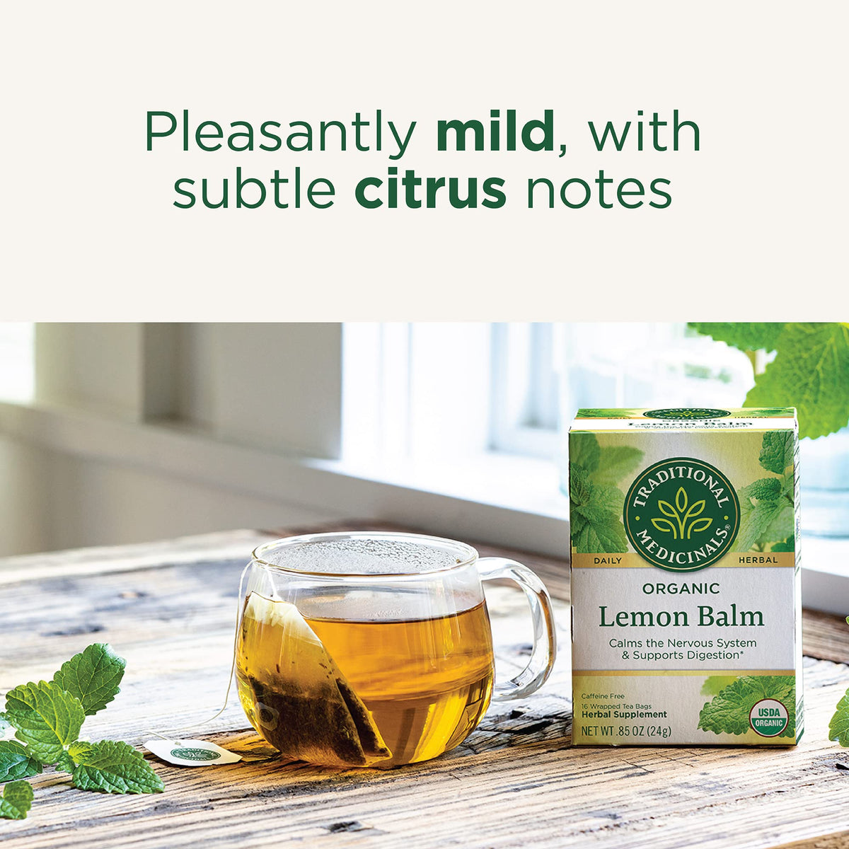 Traditional Medicinals Organic Lemon Balm Herbal Tea (6 Pack) – 96 Tea Bags Total – Stress Relief & Digestive Support
