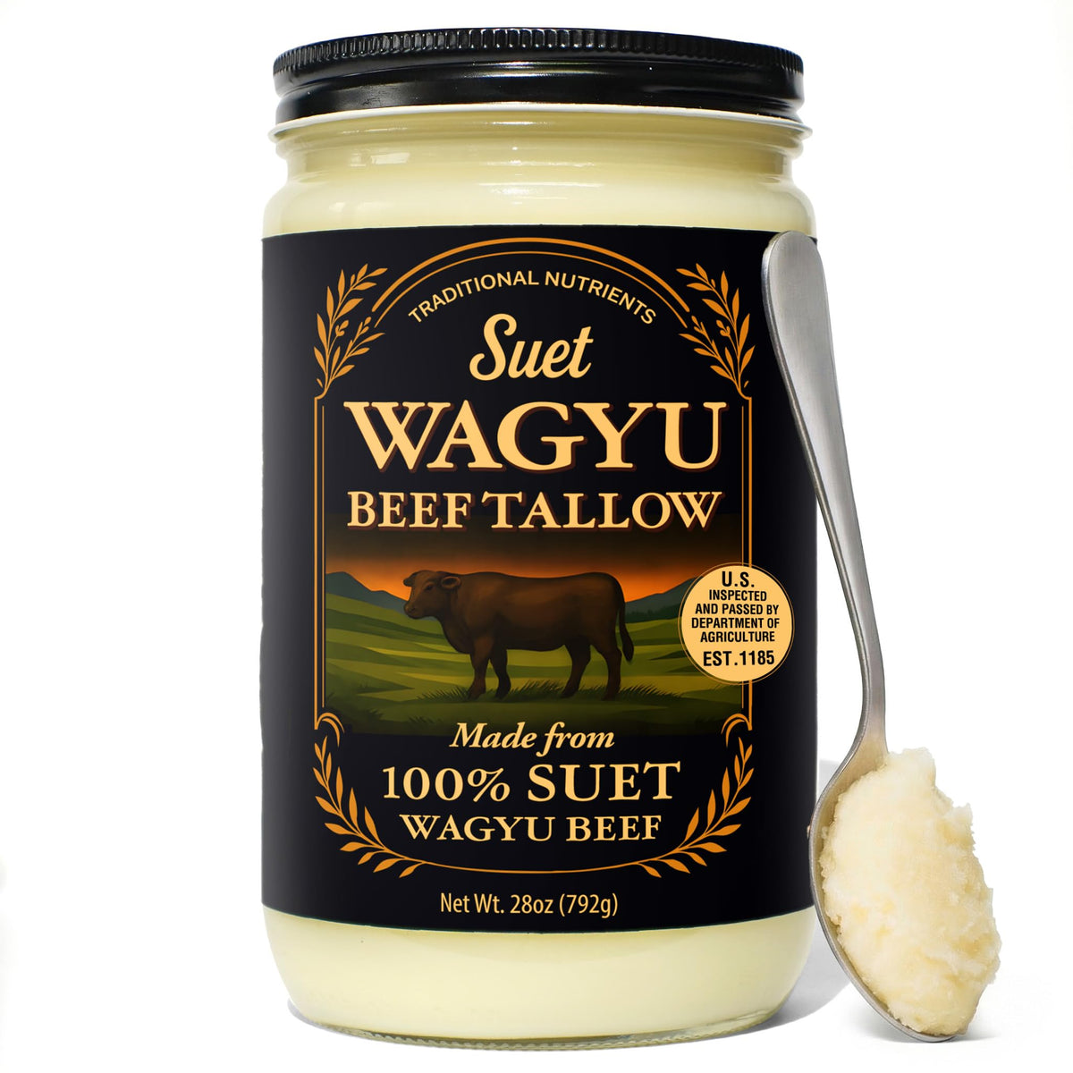 TRADITIONAL NUTRIENTS Wagyu Beef Tallow – 28oz Jar, 100% Pure & Triple-Rendered