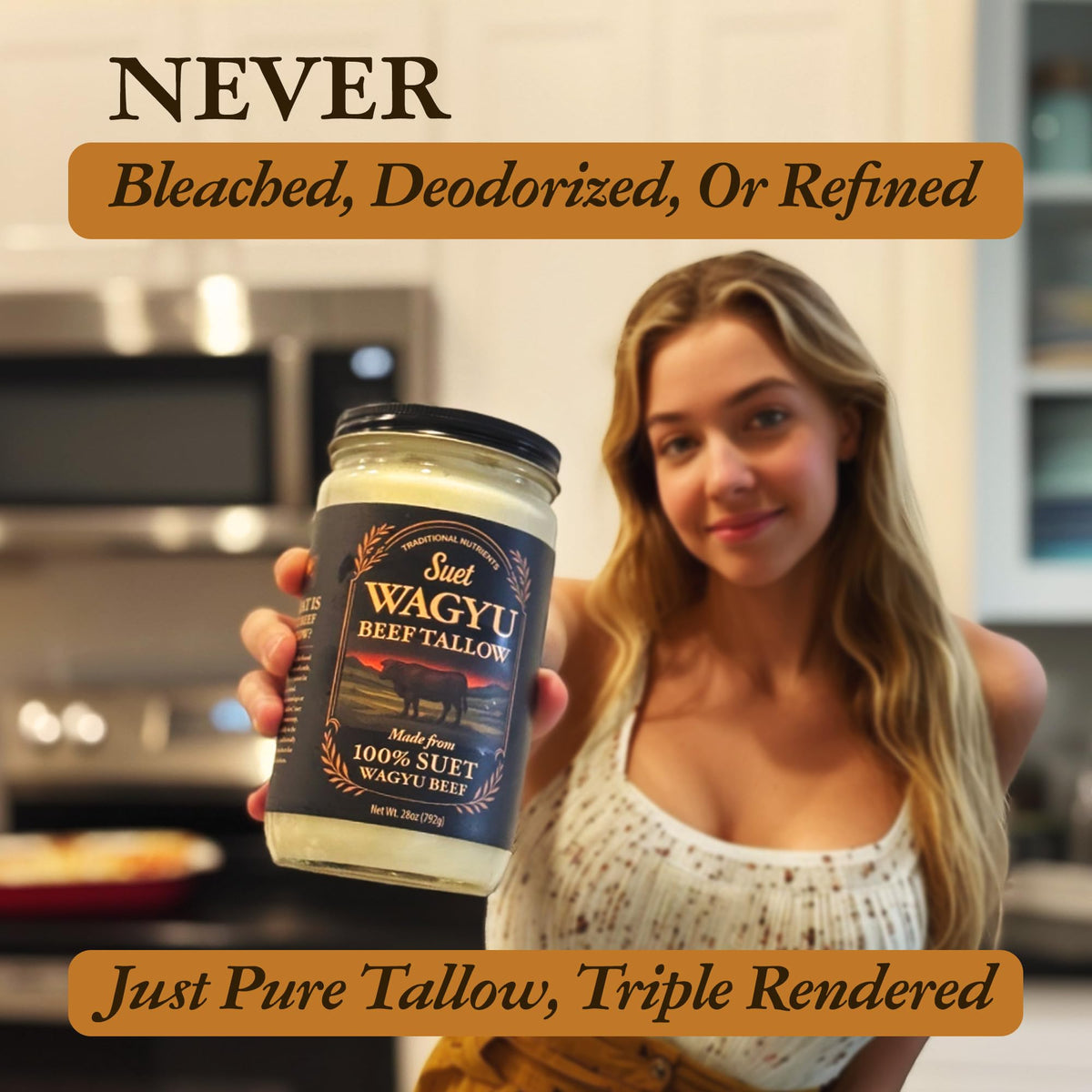 TRADITIONAL NUTRIENTS Wagyu Beef Tallow – 28oz Jar, 100% Pure & Triple-Rendered