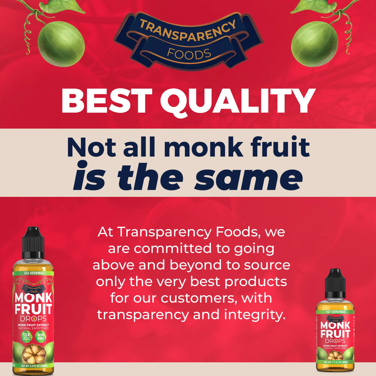 Transparency Foods Monk Fruit Extract Drops – Zero-Calorie Liquid Sweetener, 333 Servings, Non-GMO