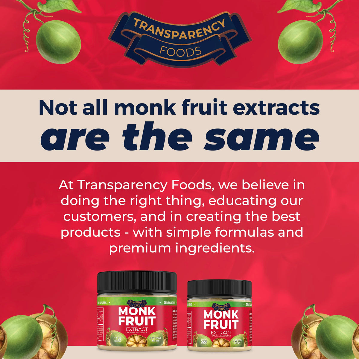 Transparency Foods Monk Fruit Sweetener – 25x Sugar, Zero Calories, Zero Glycemic, 1133 Servings