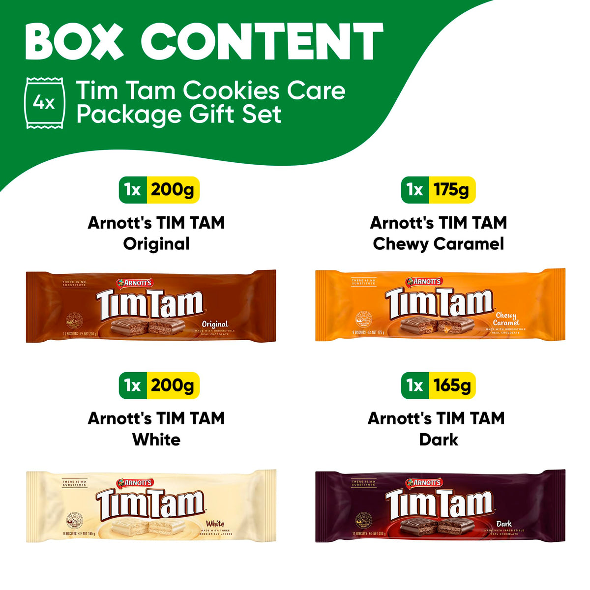 Tim Tam Cookies Gift Box – 4-Pack Australian Treats with Original, Double Chocolate & Salted Caramel Flavors | Treats from Home