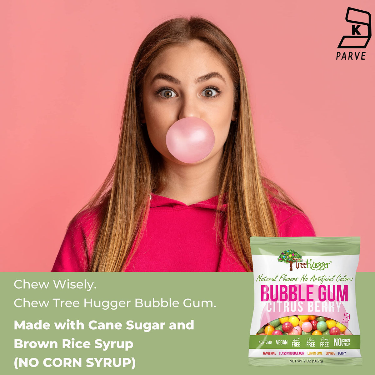 Tree Hugger Bubble Gum Citrus Berry — Natural Flavors, No Artificial Colors, 2 oz Pack of 12
