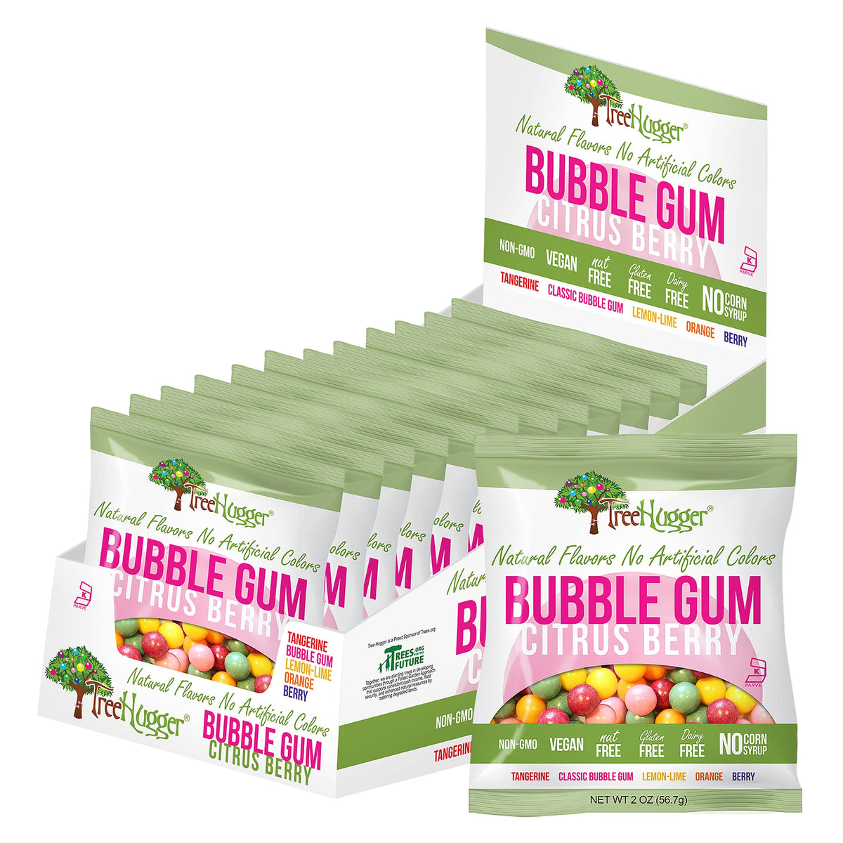 Tree Hugger Bubble Gum Citrus Berry — Natural Flavors, No Artificial Colors, 2 oz Pack of 12