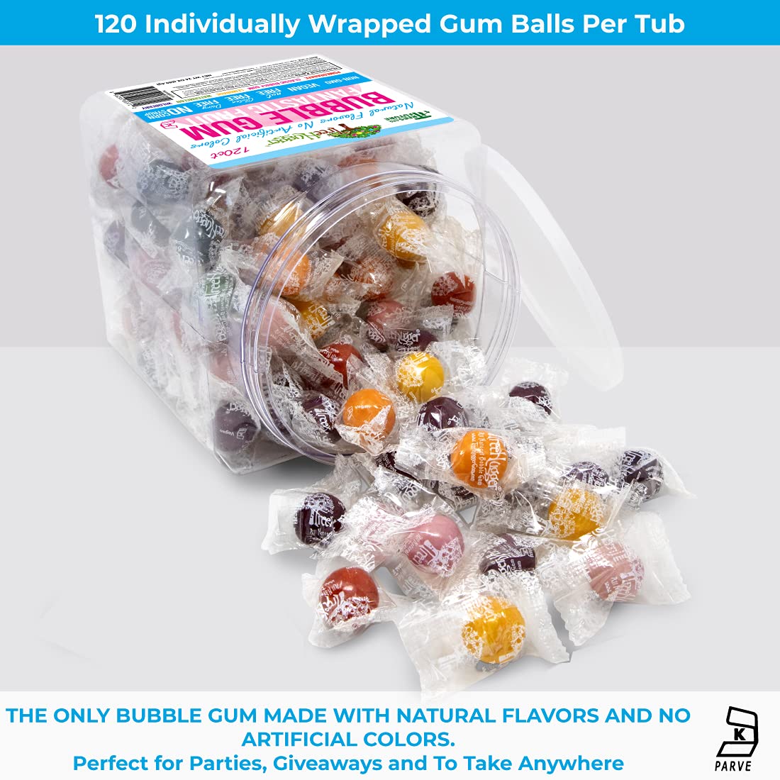 Tree Hugger Bubble Gum - Fantastic Fruit, Natural Flavors, No Artificial Colors, 120 Count Tub