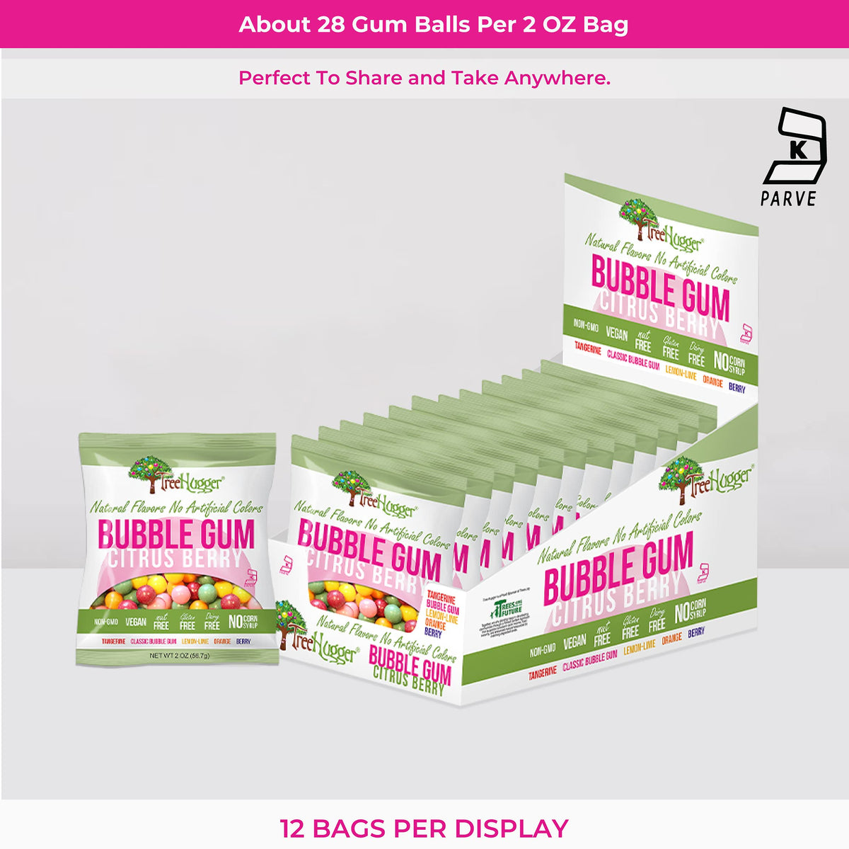 Tree Hugger Bubble Gum Citrus Berry — Natural Flavors, No Artificial Colors, 2 oz Pack of 12