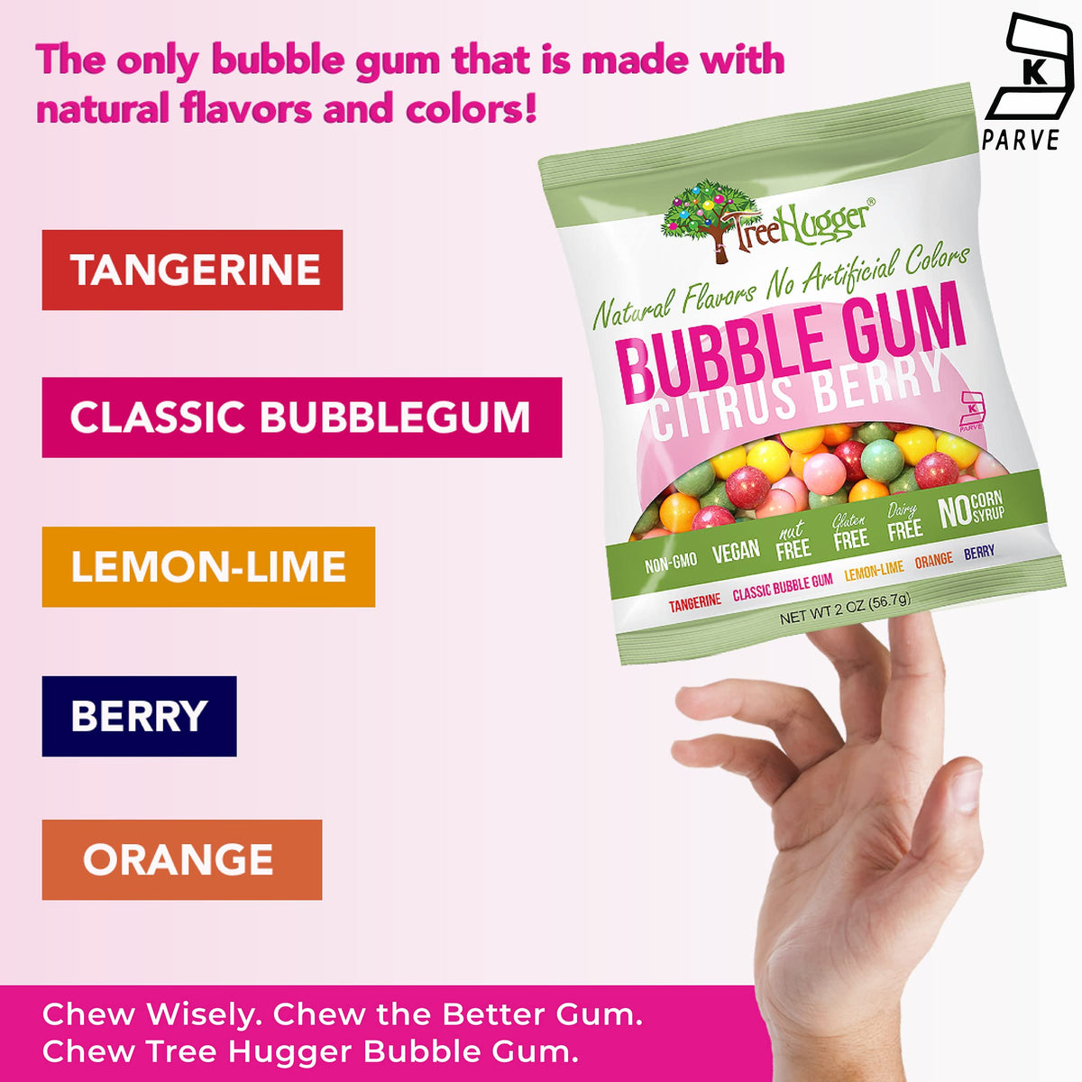 Tree Hugger Bubble Gum Citrus Berry — Natural Flavors, No Artificial Colors, 2 oz Pack of 12