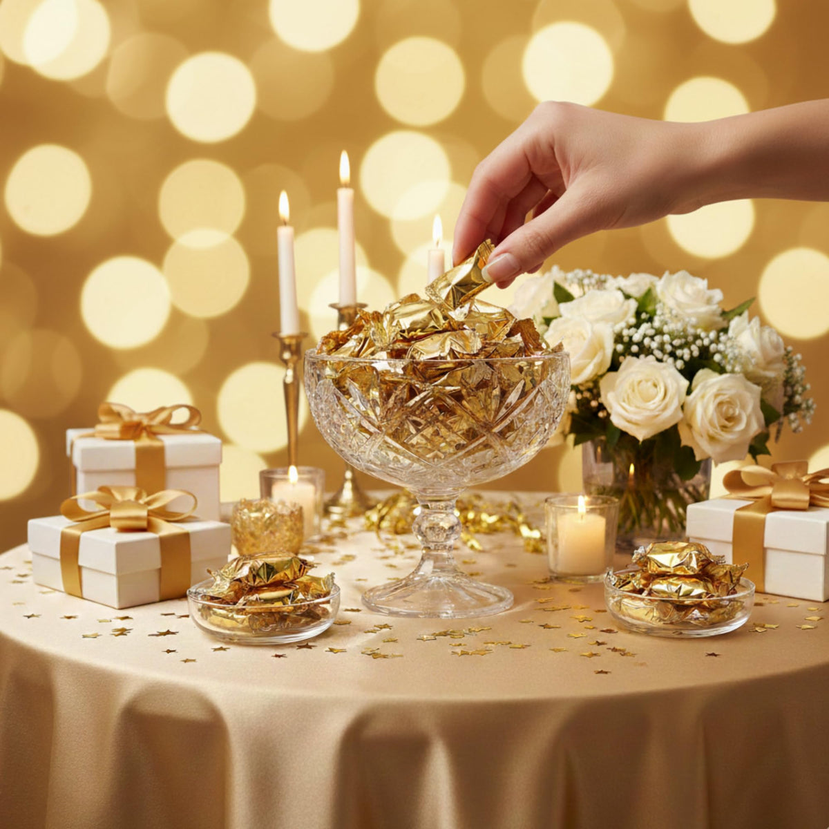 Tree Treasures 220ct Gold Wrapped Buttermints – Individually Wrapped Butter Mints Bulk for Weddings, Showers, and Events