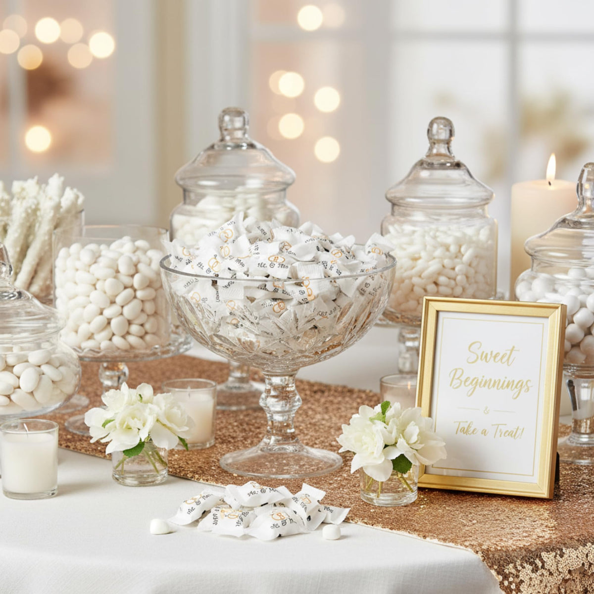 Tree Treasures 216ct Mr. and Mrs. Wedding Buttermints – Individually Wrapped White Butter Mints for Bridal Showers, Receptions & Bulk Candies